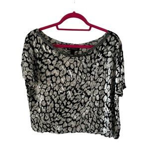 INC International Concepts Women’s Blouse Black & White Sequined Size L